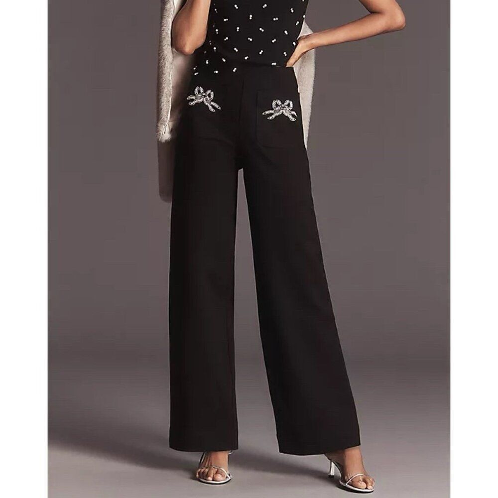 Anthropologie Colette Full-Length Embroidered Pocket Pants Maeve Black Womens 28
